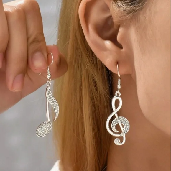 Any 4/$25! Silver Crystal Music Earrings - Picture 1 of 6